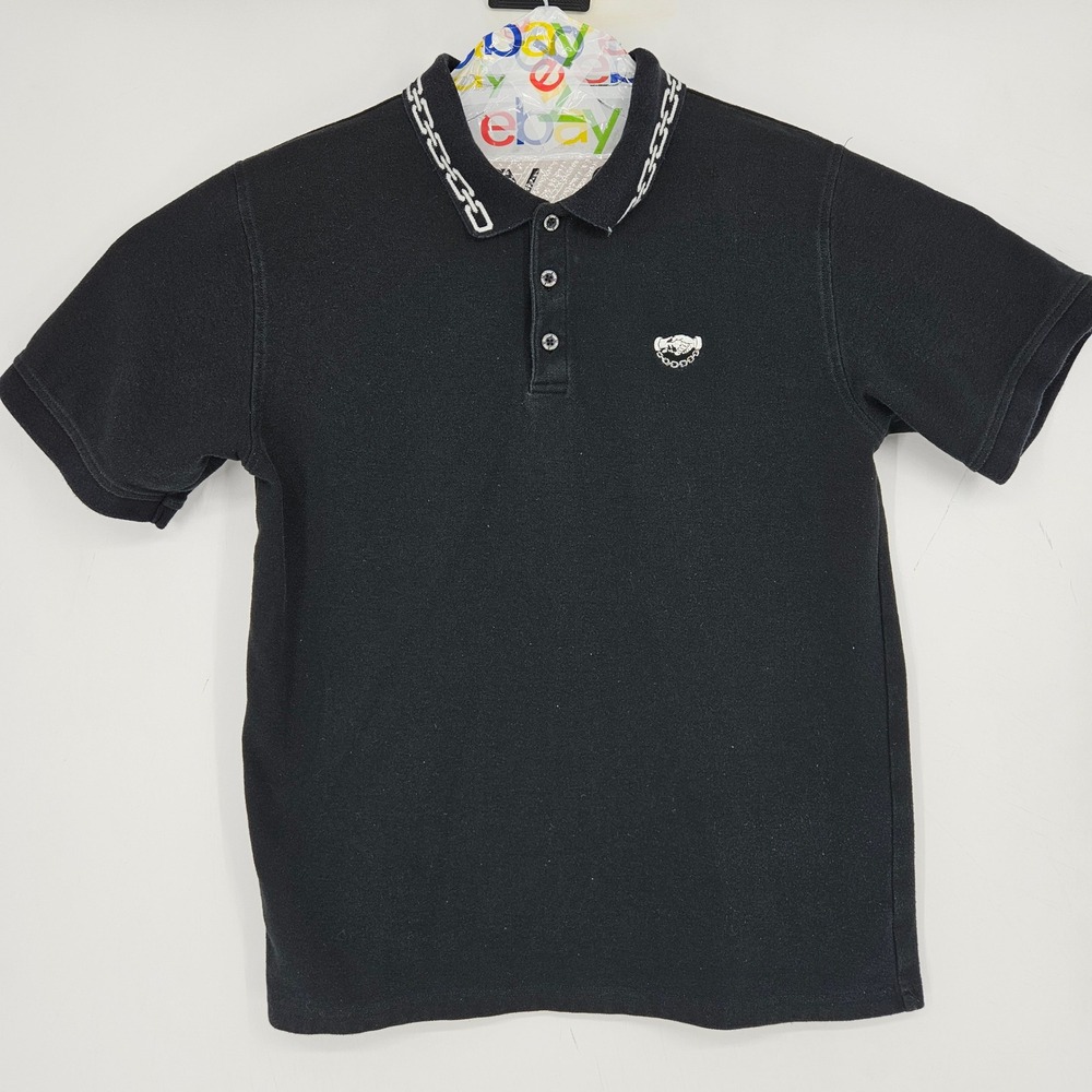 Lurking Class Sketchy Tank Polo Shirt Mens Large Black Chain Collar Handshake